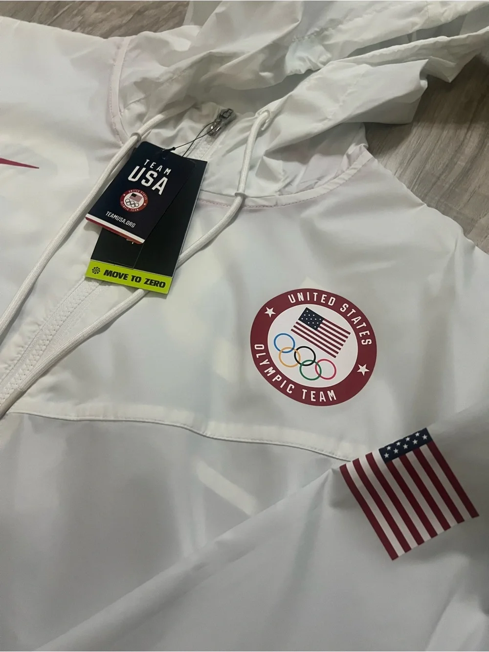 Nike White Team USA Hooded Windbreaker Jacket with Red Accents